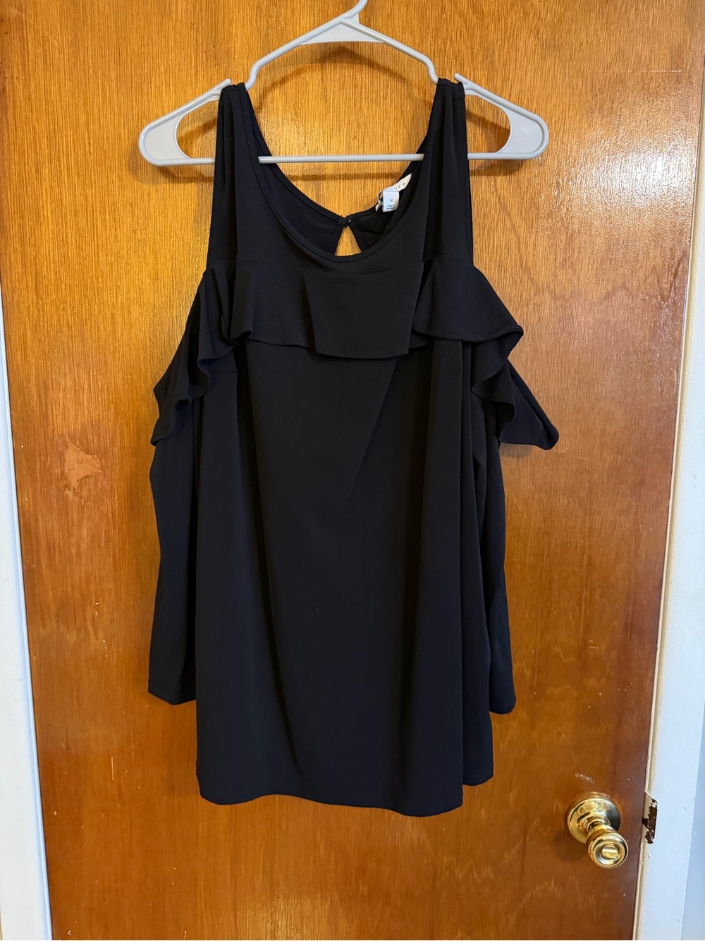 Black Cold-Shoulder Ruffle Black Top